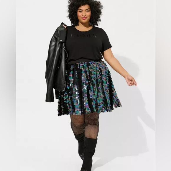 Mini Pailettes Sequin High Waist A-Line Skirt NWT - Picture 1 of 3